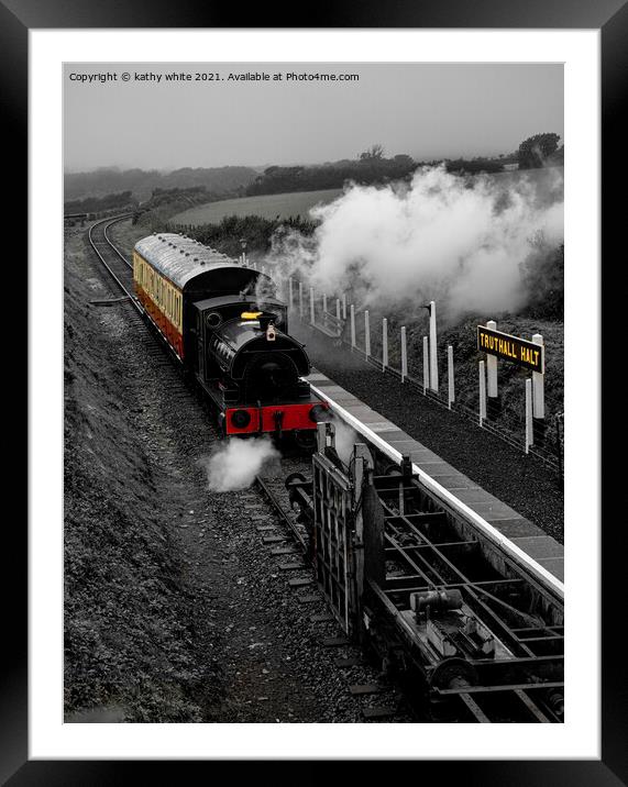 Steam train in Cornish countryside ,rail track,tra Framed Mounted Print by kathy white