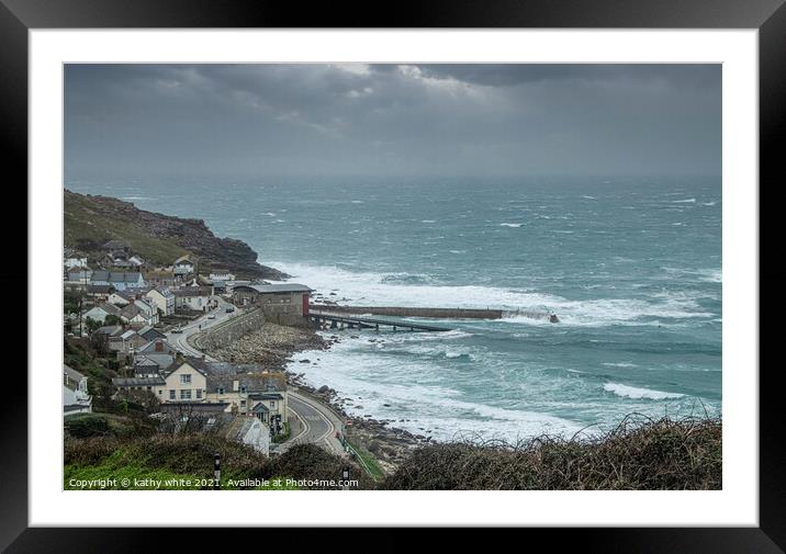 Sennen cove, Cornwall and old lifeboat hut,cornish Framed Mounted Print by kathy white