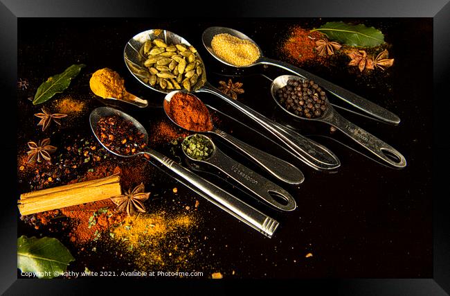 curry spices with spoons Framed Print by kathy white