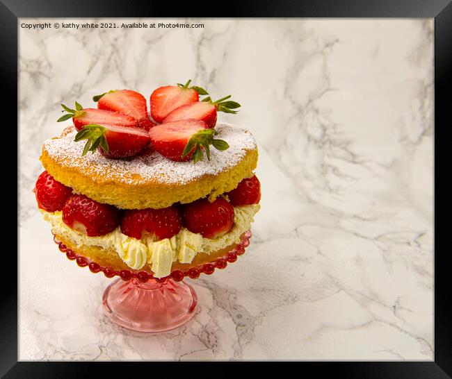 strawberry cream cake  wall art Framed Print by kathy white