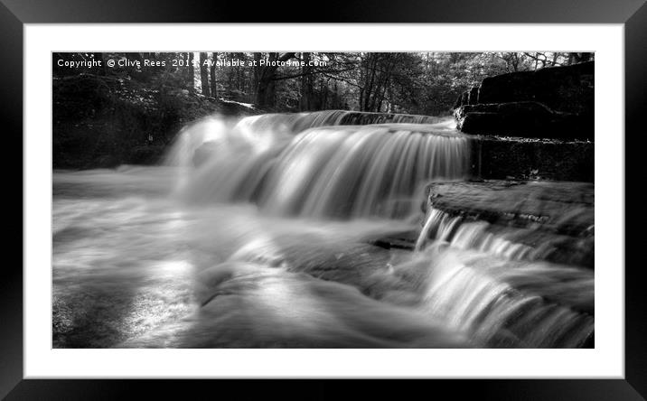 Mono waterfall Framed Mounted Print by Clive Rees
