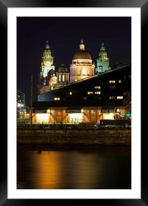 Liverpool Pier Head at Night Framed Mounted Print by Mike Chesworth