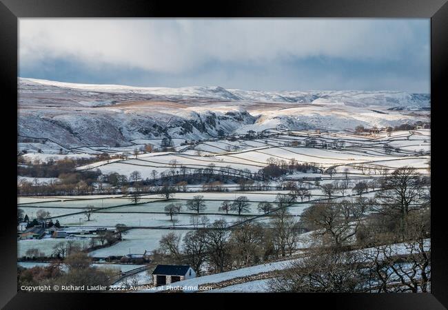 Sun Snow and Shadows on Holwick (2) Framed Print by Richard Laidler