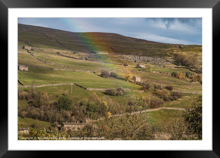 Swaledale Barns and Rainbow (2) Framed Mounted Print by Richard Laidler