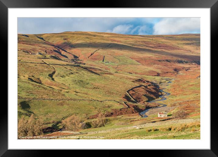 Winter Sun in the Hudeshope towards Coldberry, Tee Framed Mounted Print by Richard Laidler