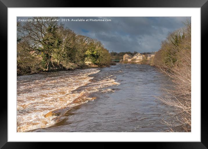 A swollen River Tees at Barnard Castle, Teesdale Framed Mounted Print by Richard Laidler