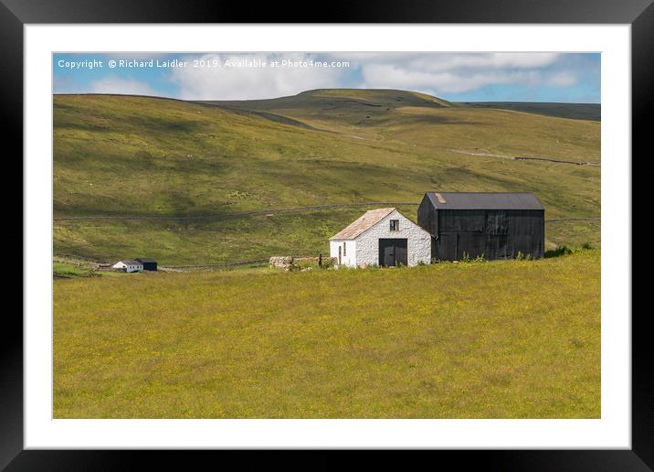 Black and White Barns, Harwood, Upper Teesdale Framed Mounted Print by Richard Laidler