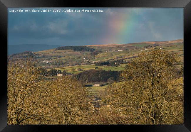 Winter Sun and Rainbow over Eggleston, Teesdale Framed Print by Richard Laidler