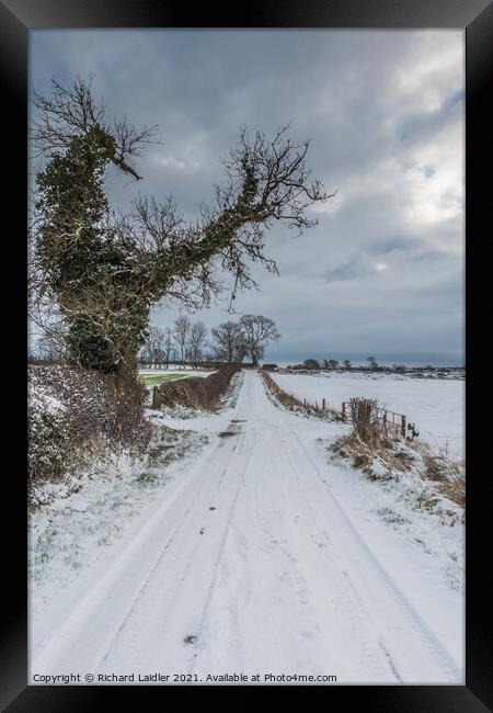 Towards Hutton Magna from Van Farm in snow Framed Print by Richard Laidler
