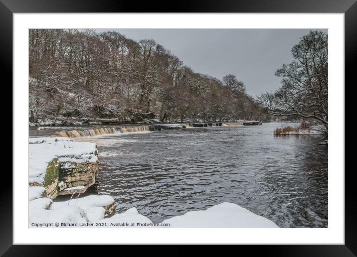 Whorlton Cascades in Snow Framed Mounted Print by Richard Laidler
