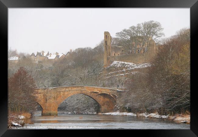 The County Bridge and Castle Ruins, Barnard Castle, Teesdale, in Winter Framed Print by Richard Laidler