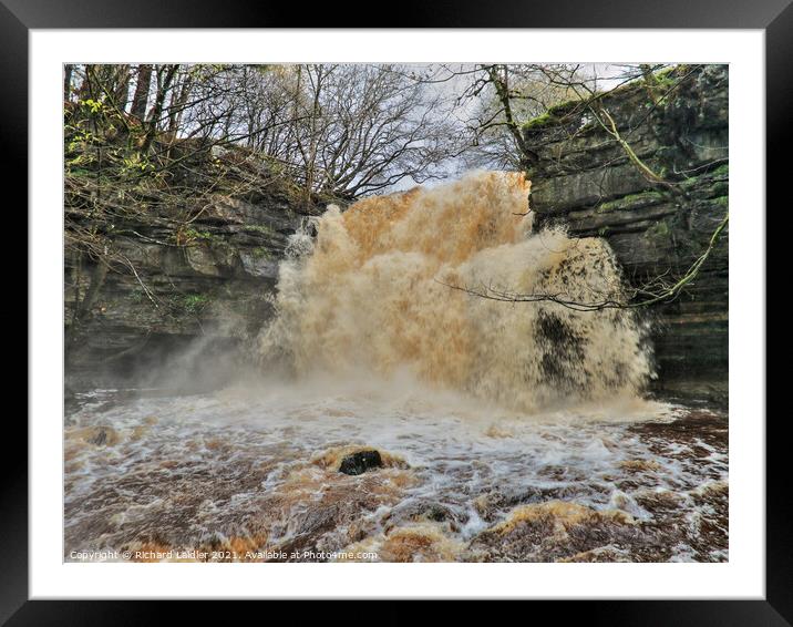 Summerhill Force Waterfall, Teesdale in Full Spate Framed Mounted Print by Richard Laidler