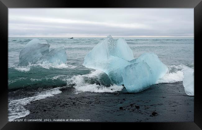 Blocks of glacial ice washed ashore in Iceland Framed Print by Lensw0rld 