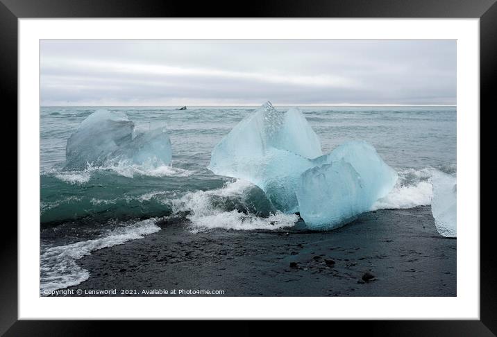 Blocks of glacial ice washed ashore in Iceland Framed Mounted Print by Lensw0rld 