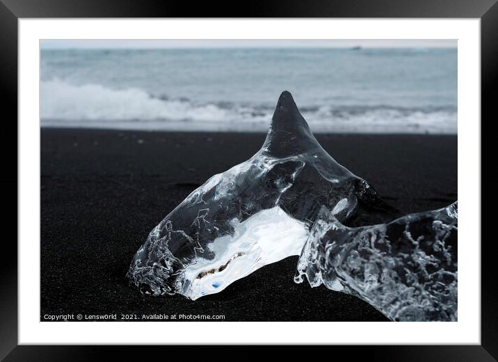 Block of glacial ice shaped like a shark Framed Mounted Print by Lensw0rld 