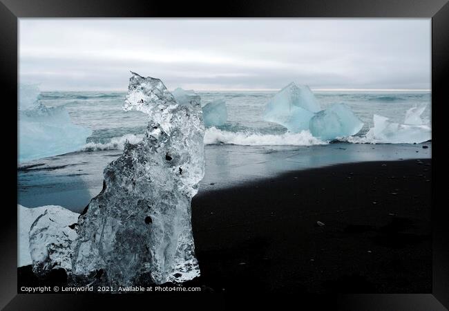 Blocks of glacial ice washed ashore in Iceland Framed Print by Lensw0rld 