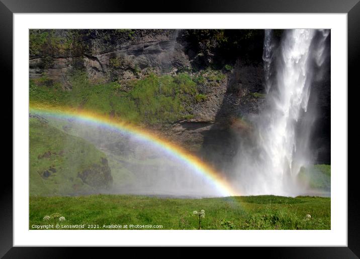 Rainbow in front of Seljalandsfoss waterfall in Iceland Framed Mounted Print by Lensw0rld 
