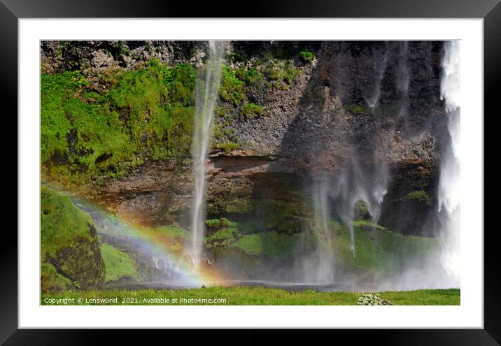 Rainbow in front of Seljalandsfoss waterfall in Iceland Framed Mounted Print by Lensw0rld 
