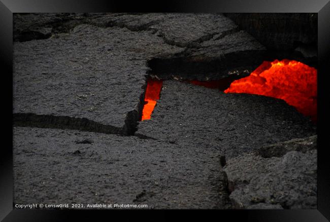 Glimpses of lava in a black lava field in Iceland Framed Print by Lensw0rld 