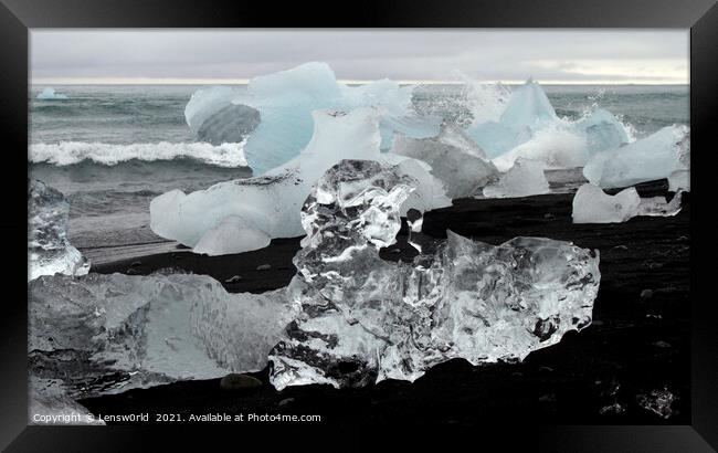 Blocks of glacial ice washed ashore  Framed Print by Lensw0rld 