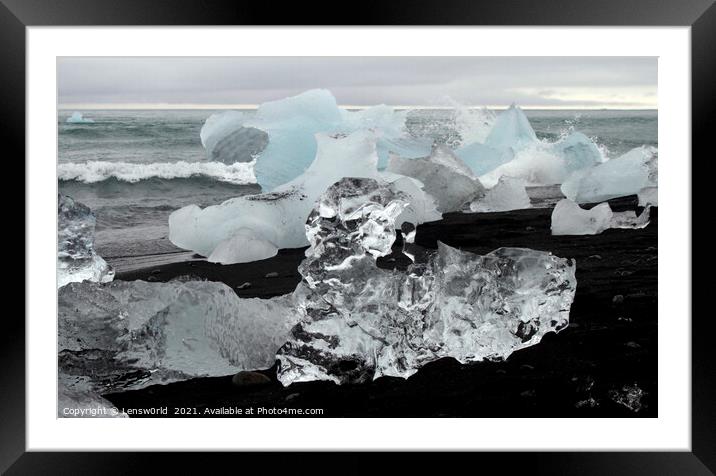 Blocks of glacial ice washed ashore  Framed Mounted Print by Lensw0rld 