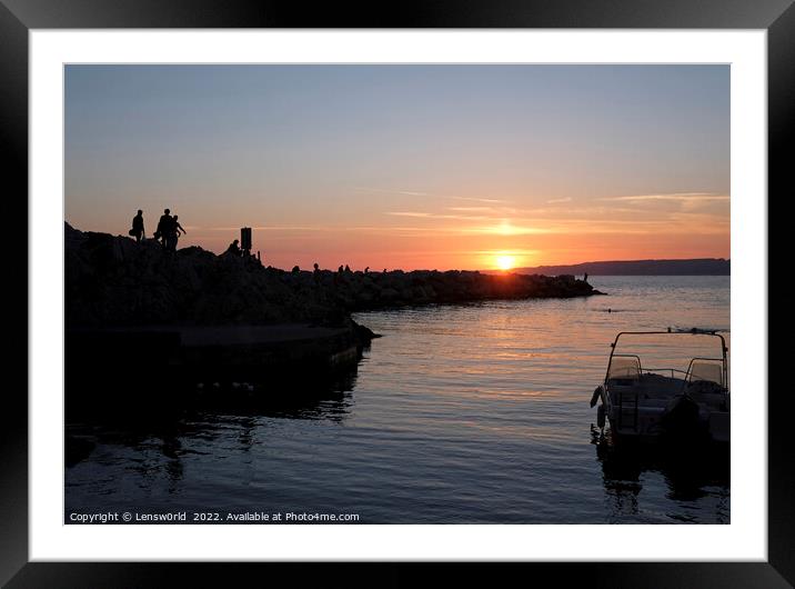 Silhouettes and Boats at the coast of Marseille, France Framed Mounted Print by Lensw0rld 