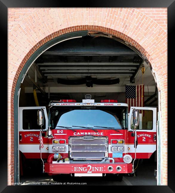 Firetruck with open doors in Boston, MA Framed Print by Lensw0rld 