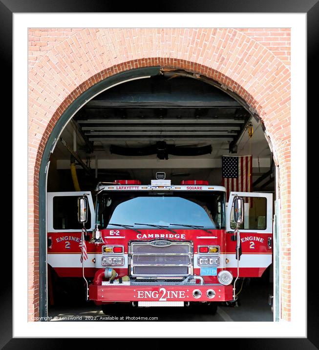 Firetruck with open doors in Boston, MA Framed Mounted Print by Lensw0rld 