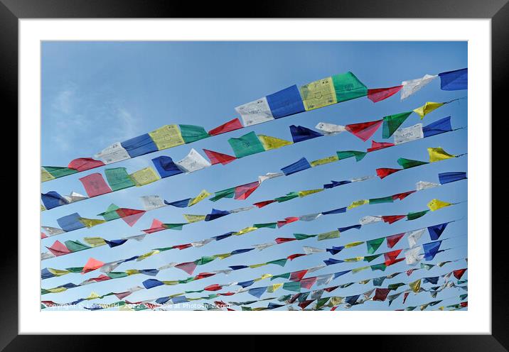 Tibetan prayer flags against the blue sky Framed Mounted Print by Lensw0rld 