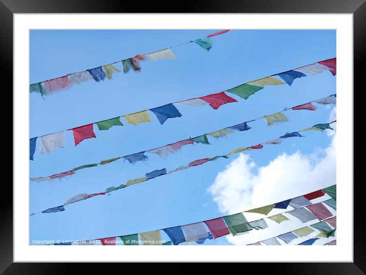 Tibetan prayer flags against the blue sky Framed Mounted Print by Lensw0rld 