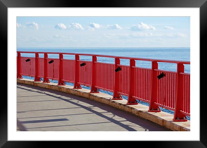 Red fence at the coast of Japan Framed Mounted Print by Lensw0rld 