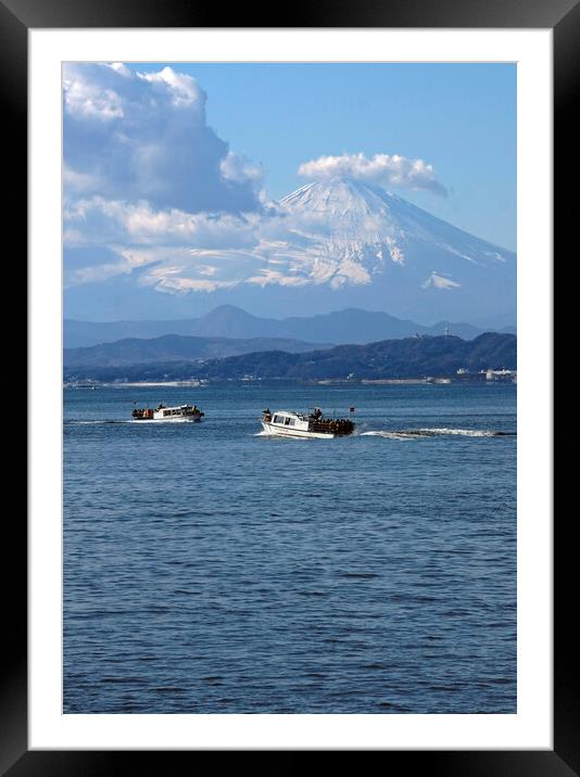 Ferry boats with Mount Fuji in the background Framed Mounted Print by Lensw0rld 