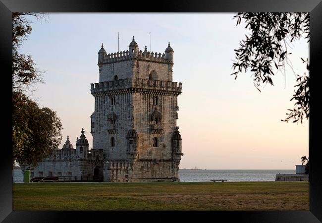 Belém Tower in the evening hours iduring sunset Framed Print by Lensw0rld 