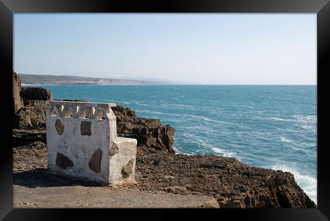 Concrete bench with a beautiful ocean view Framed Print by Lensw0rld 