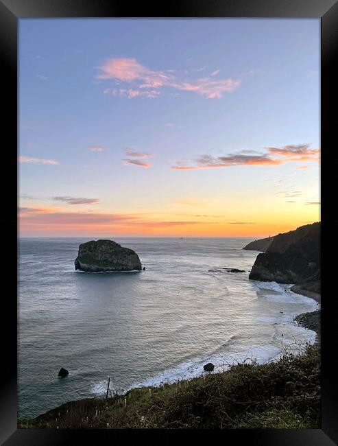 Oceanfront at San Juan de Gaztelugatxe in Spain Framed Print by Lensw0rld 