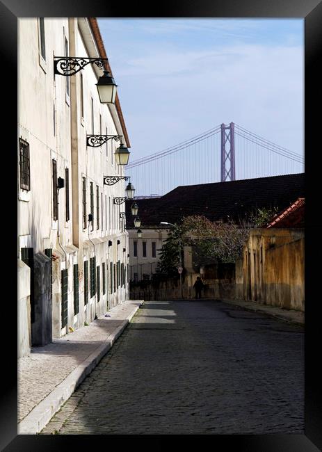 Street with beautiful street lights in Lisbon Framed Print by Lensw0rld 