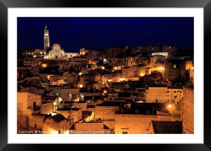 View over the gorgeous city of Matera at night Framed Mounted Print by Lensw0rld 