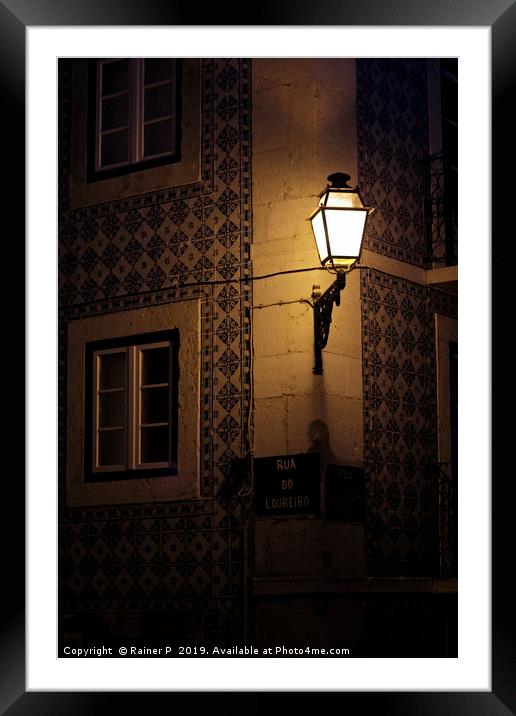 Tiled house and street light in Lisbon Framed Mounted Print by Lensw0rld 