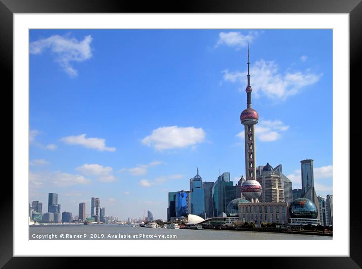 Shanghai Skyline on a sunny day Framed Mounted Print by Lensw0rld 