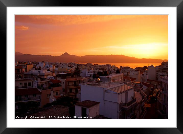 Sunset over Heraklion, Crete, Greece Framed Mounted Print by Lensw0rld 