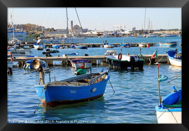 Boats and yachts in the quiet port of Trani, Italy Framed Print by Lensw0rld 