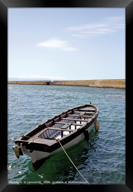 Boat in the port of Chania, Crete Framed Print by Lensw0rld 