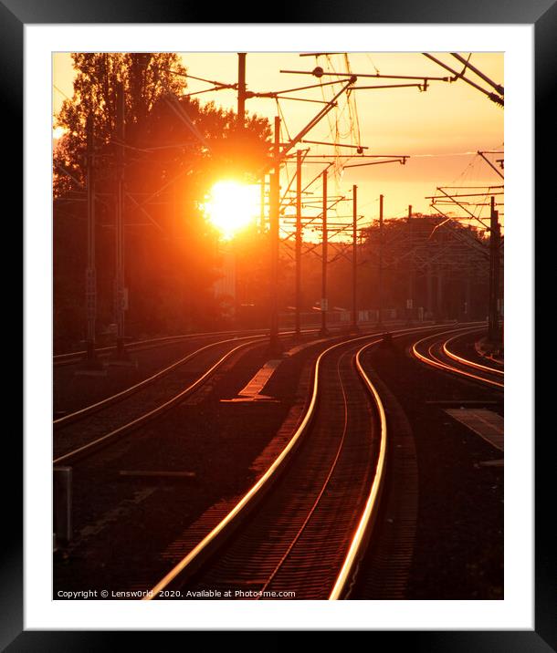 Sunset reflected on train tracks Framed Mounted Print by Lensw0rld 