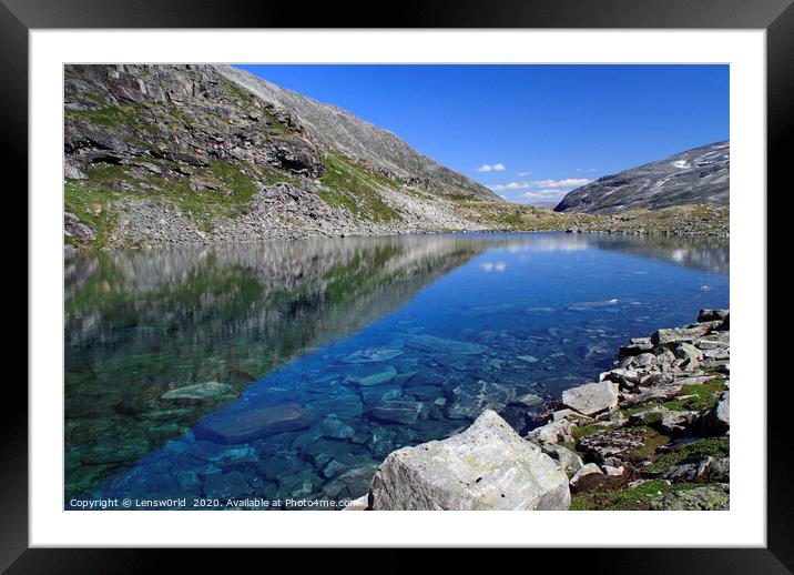 Small lake with clear meltwater in Norway Framed Mounted Print by Lensw0rld 