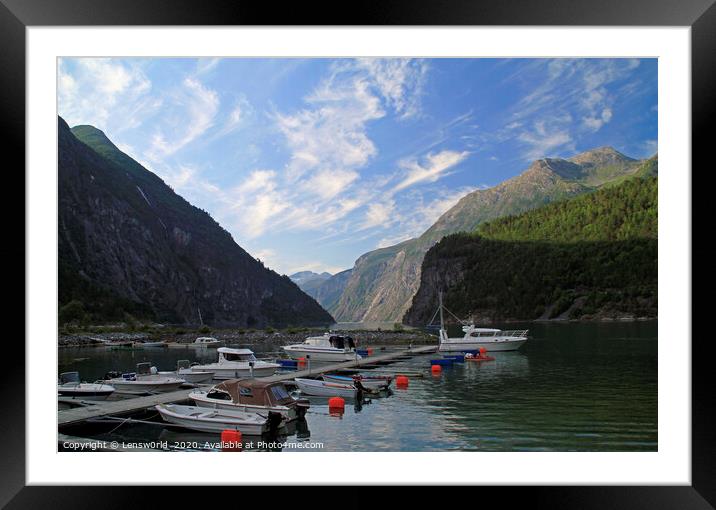 Fjord with boats in Norway Framed Mounted Print by Lensw0rld 