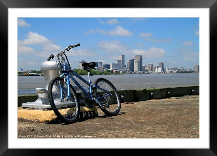 Bicycle leaning at the pier near New Orleans Framed Mounted Print by Lensw0rld 