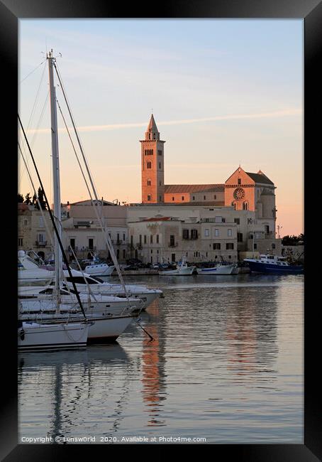 View of the harbor of Trani, Italy, during sunset Framed Print by Lensw0rld 