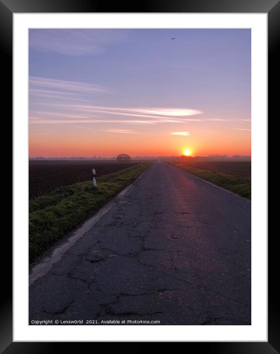 Winter sunset in rural area Framed Mounted Print by Lensw0rld 