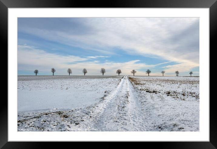 Tranquil winter landscape with trees at the horizon Framed Mounted Print by Lensw0rld 