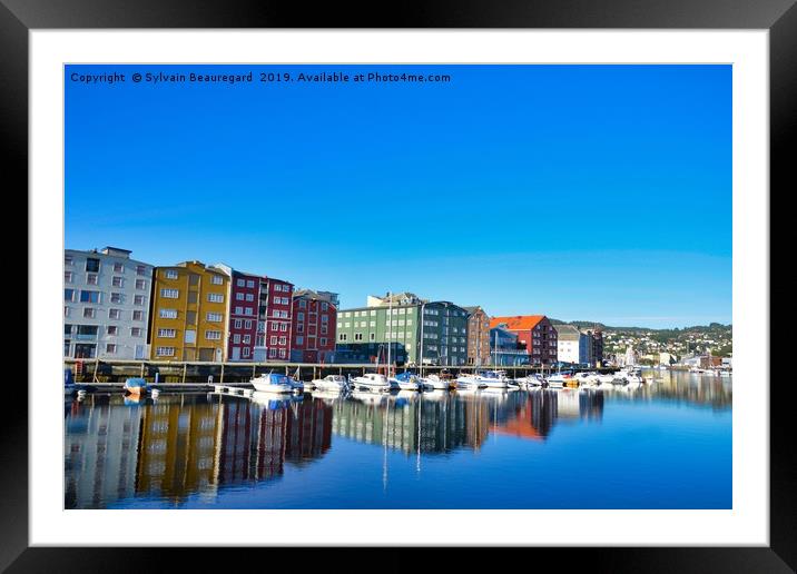 Marina view downtown Trondheim Framed Mounted Print by Sylvain Beauregard